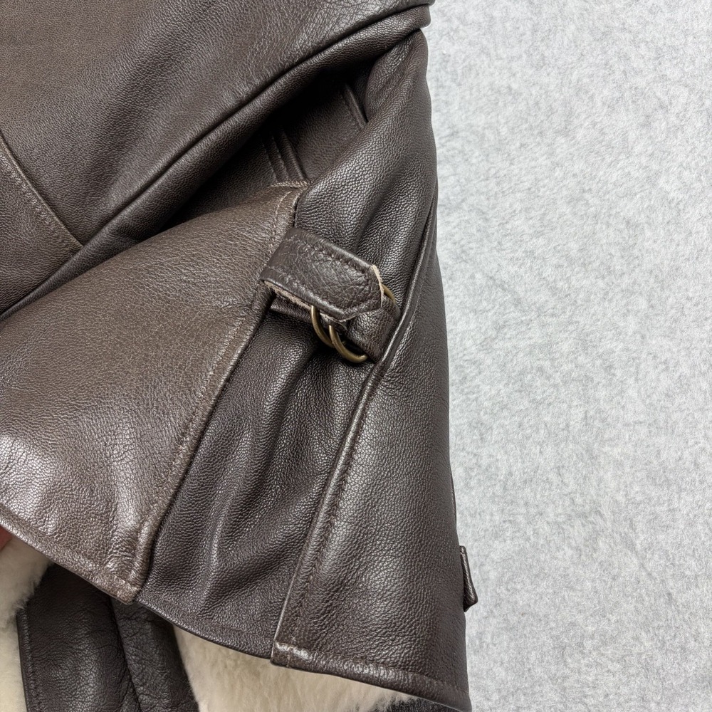 Vtg LL Bean Jacket Mens Medium Brown Leather Sherpa Pile Lined Bomber 90s USA - Picture 10 of 14